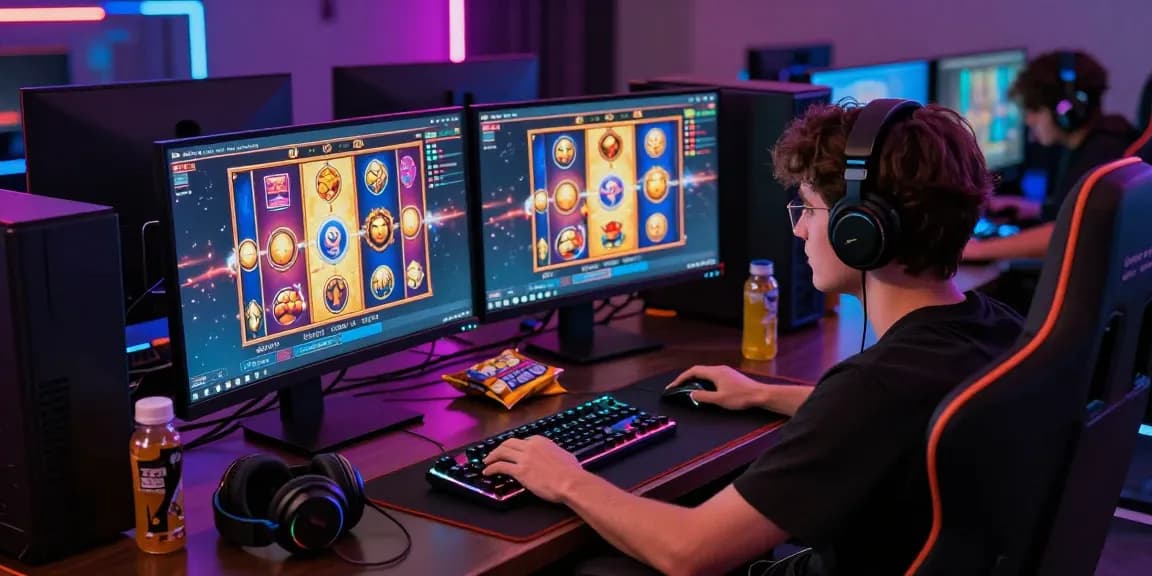 Player enjoying trang chủ nổ hũ slot games in a vibrant gaming setup with action-packed graphics.