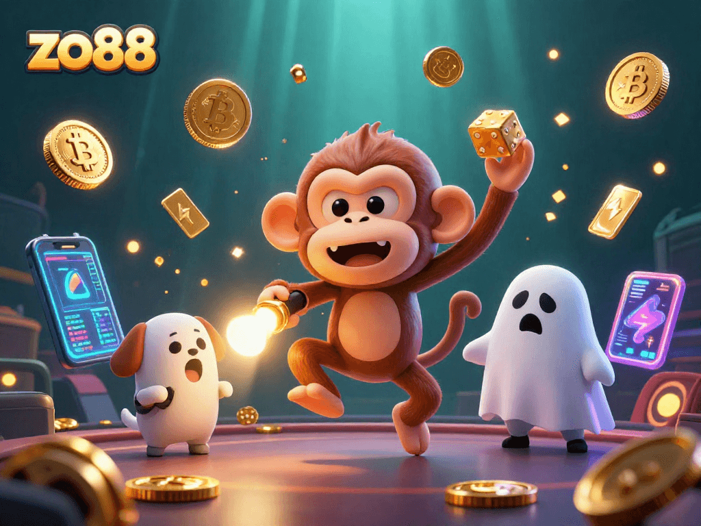 Experience the excitement of zo88 in a vibrant haunted casino scene filled with golden treasures and cryptocurrencies.