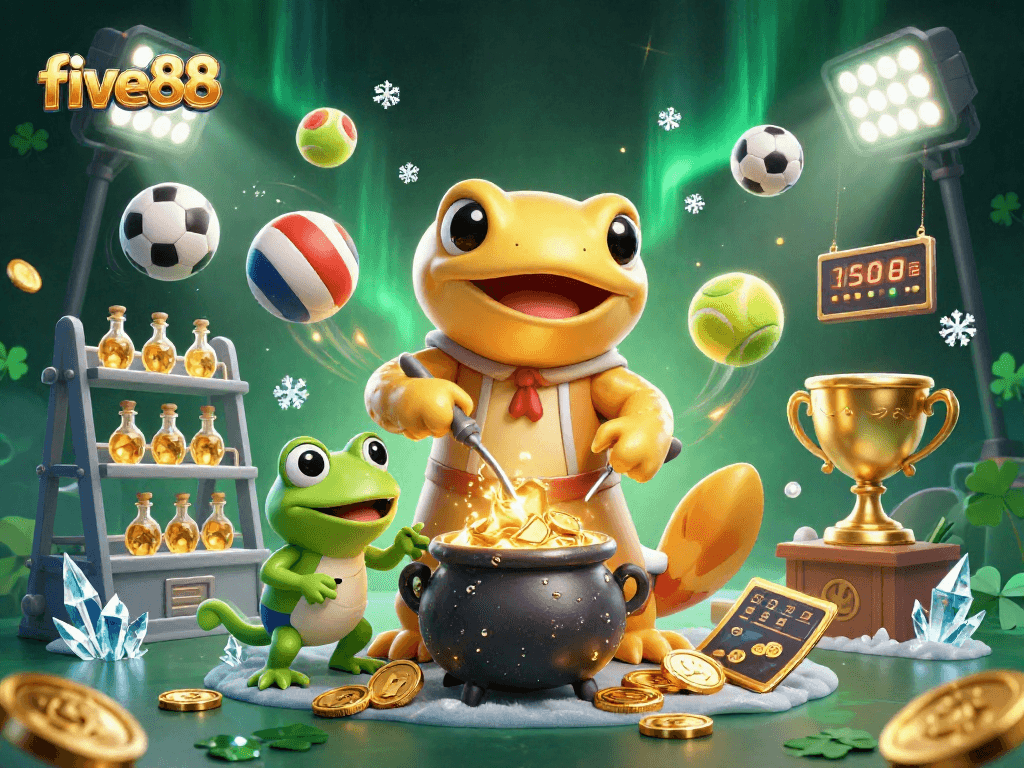 Engage with thrilling five 88 sports betting action featuring dynamic characters and golden elements.
