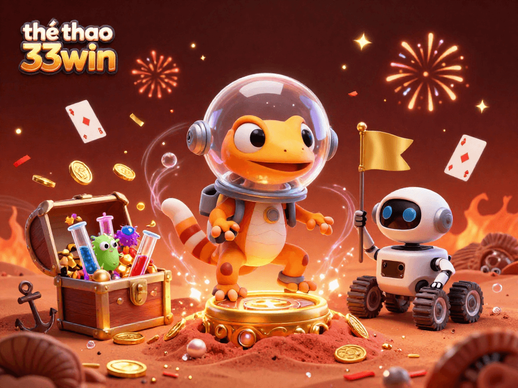 Experience the thrilling world of thể thao 33win with a Martian gecko celebrating a newfound casino.