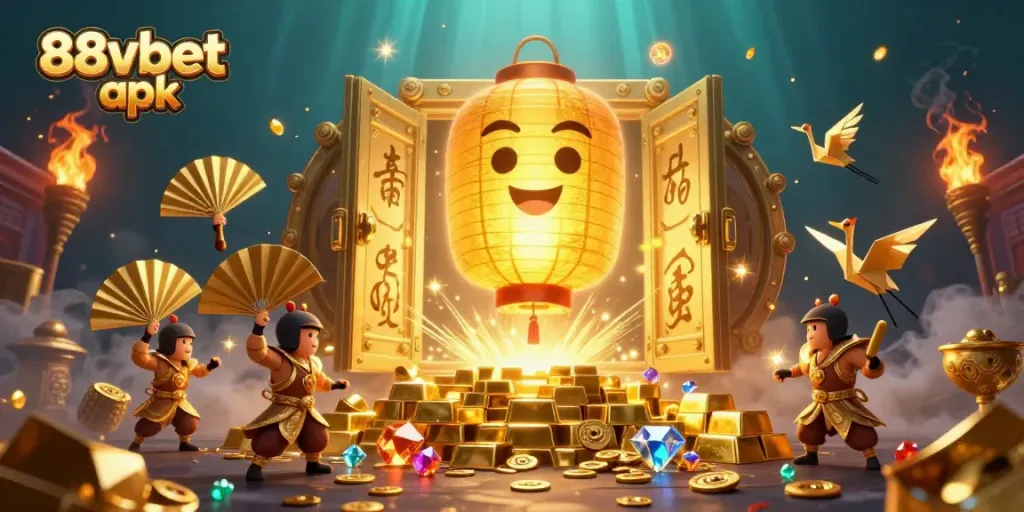 Experience the vibrant world of 88vbet apk with golden treasures, symbols of luck, and ethereal characters.