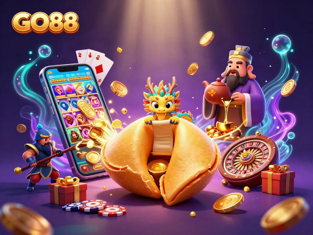 Engage with GO88's thrilling slot games and colorful characters in this vibrant casino scene.