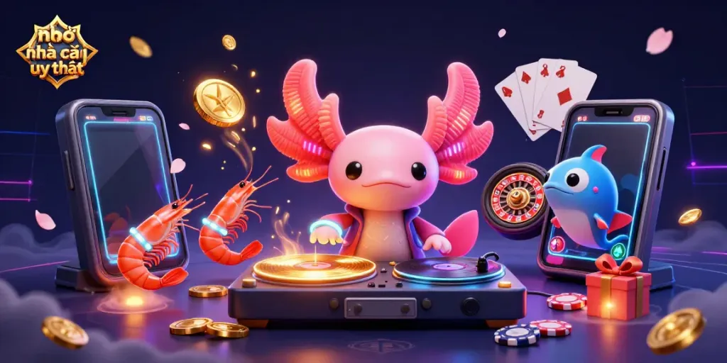 Engage with reputable online casinos using vibrant games, showcasing nhà cái uy tín within a lively underwater party scene.