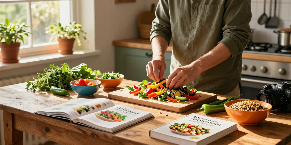 Préparation d'une salade nutritive avec des ingrédients frais dans une cuisine accueillante, montrant l'alimentation saine.