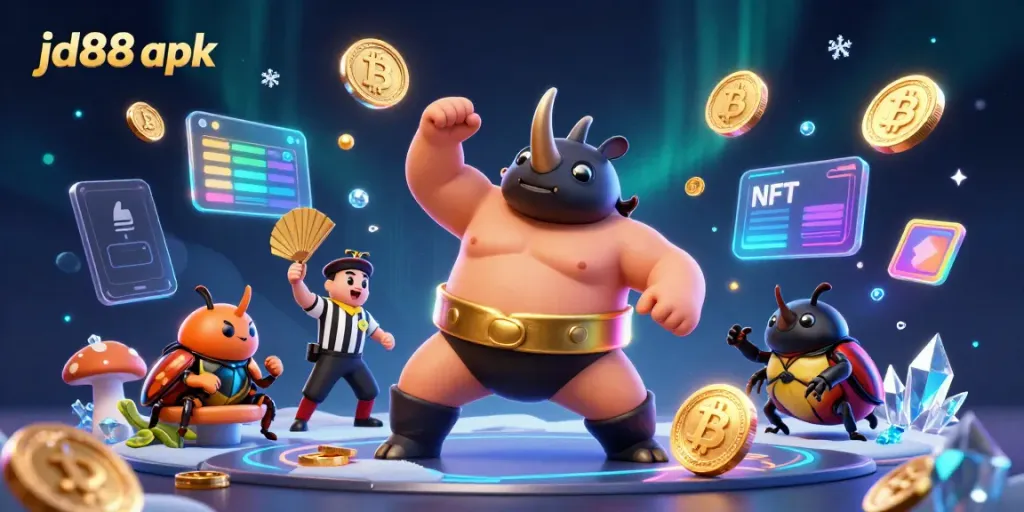 Experience gaming excitement with jd88 apk featuring the dynamic beetle sumo scene and flying coins.