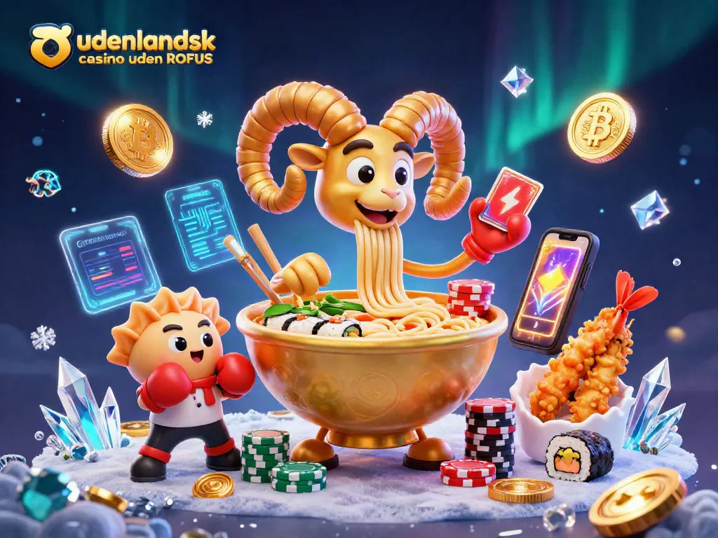Enjoy a lively 3D cartoon scene of udenlandsk casino uden ROFUS with vibrant characters and crypto elements.