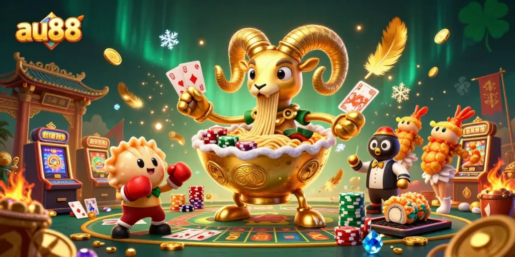 Engage with the dynamic au88 casino scene featuring playful characters and lavish game elements.