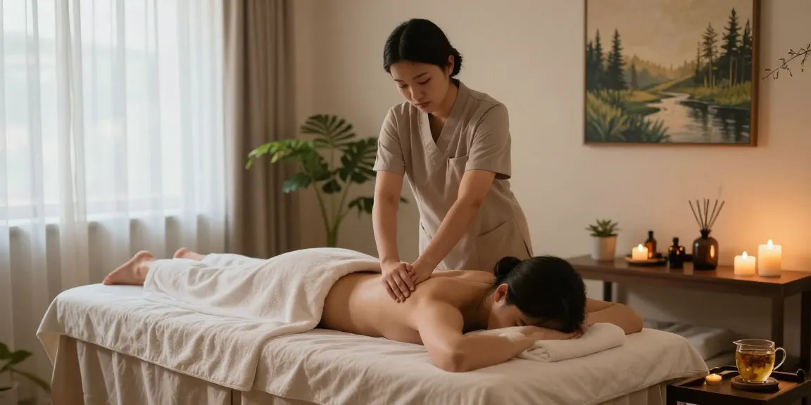 Client enjoying 마포출장안마 in serene wellness studio with calming atmosphere