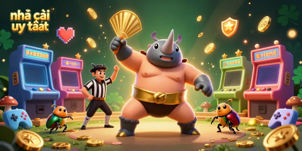 Create excitement with nhà cái uy tín as a sumo beetle champion sends coins flying.