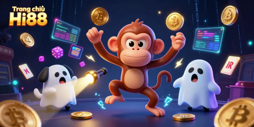 Engage with Trang chủ Hi88 as the mischievous poltergeist monkey juggles golden casino treasures.