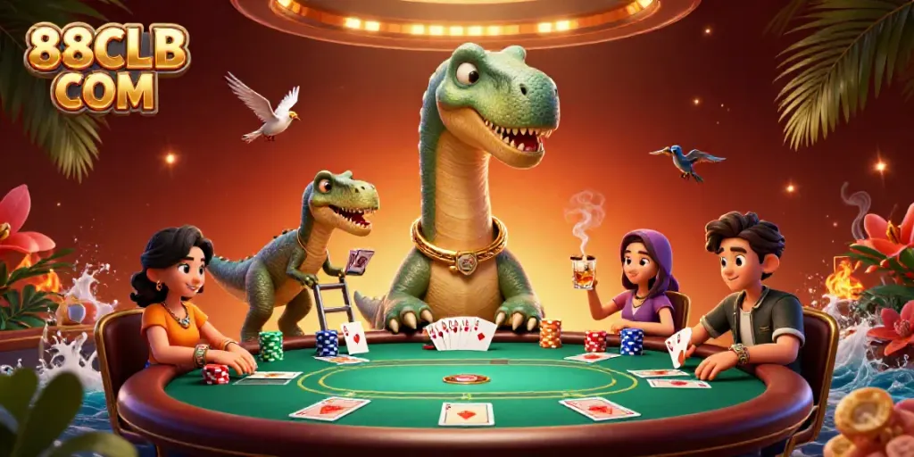 Experience a dynamic 3D scene with characters engaging in poker at 88CLB COM casino