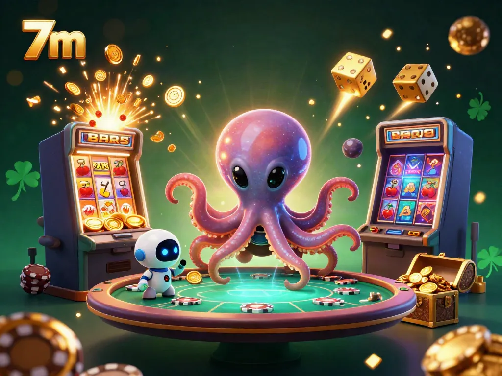 Experience thrilling moments with 7m as an alien octopus and robot play poker amongst flying chips.