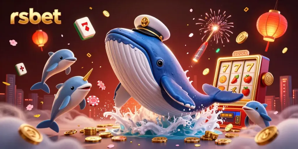 Experience thrilling spins with rsbet's casino games featuring a cartoon whale and playful dolphins.