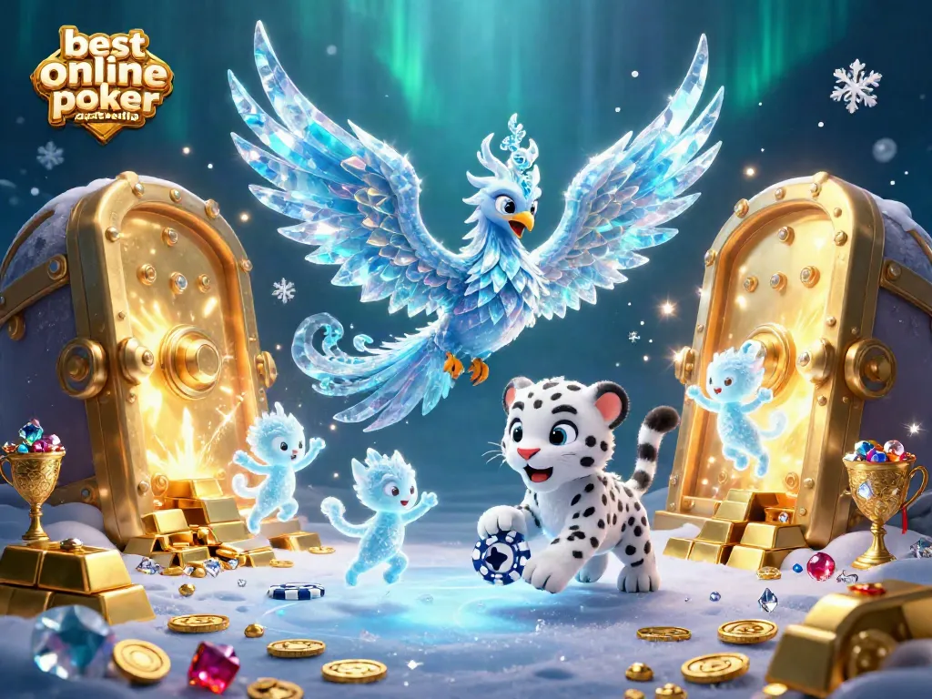 Engage with the best online poker Australia scene featuring vibrant characters in a dazzling, treasure-filled atmosphere.