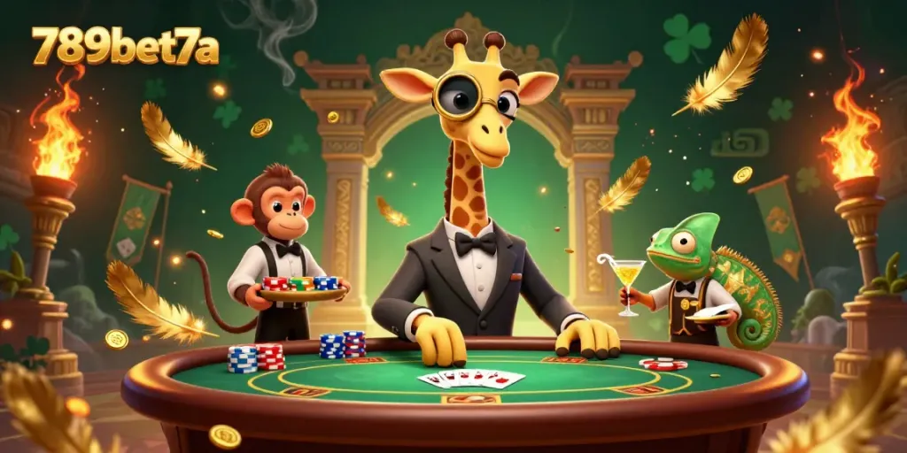 Engage in a thrilling poker experience at 789bet7a with vibrant characters and casino elements.