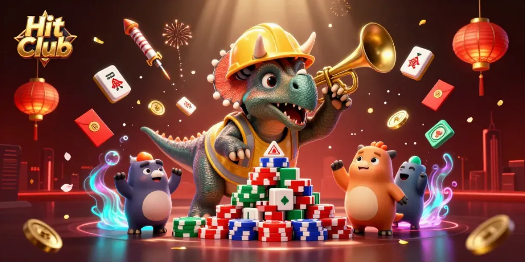 Win big at Hit Club with casino-themed triceratops and festive gaming elements