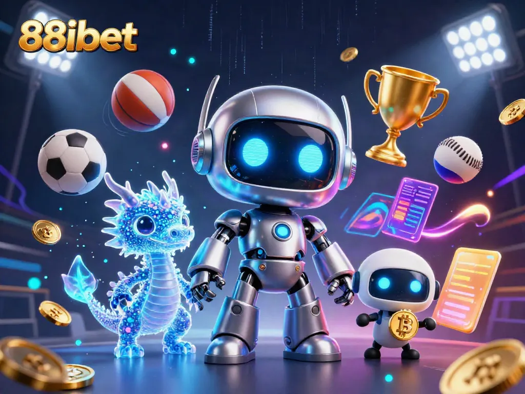 Engage with 88ibet's exciting digital gaming world featuring a cyberpunk mascot and dynamic sports elements.