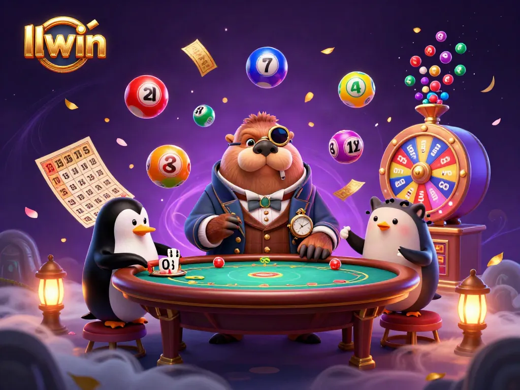 Experience exciting gaming action with llwin's vibrant casino scene featuring a charming walrus and dealer.