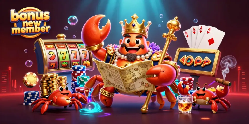 Engage with the vibrant and dynamic world of slot games featuring a golden crab emperor and the bonus new member offers.