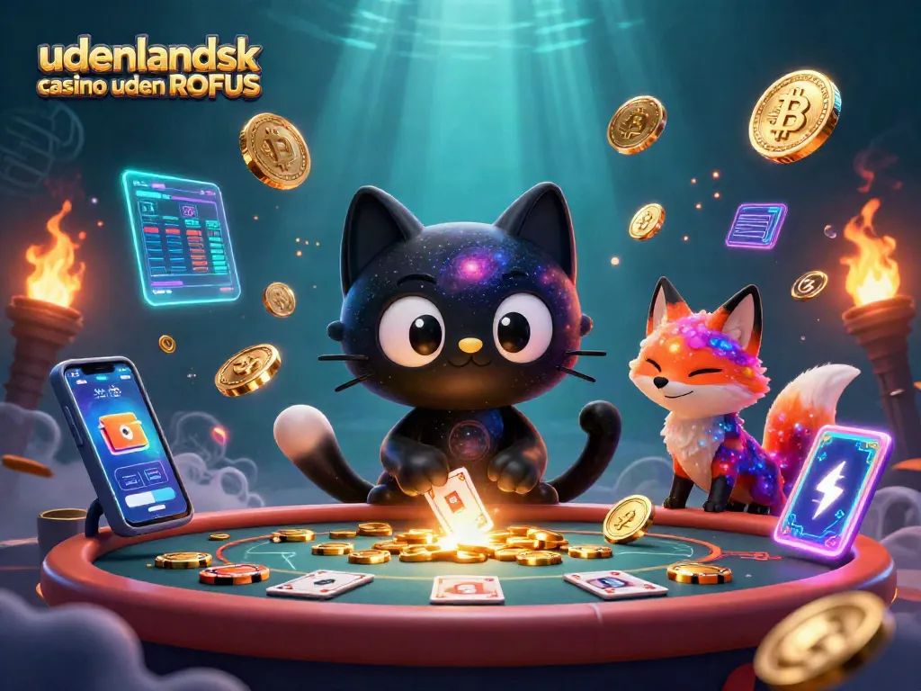 Spin and win at udenlandsk casino uden ROFUS with vibrant crypto-themed imagery showcasing exciting gameplay.