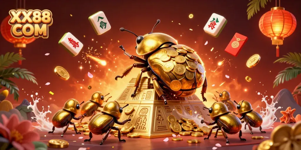 Experience thrilling gameplay at XX88 COM with enchanting casino symbols and golden coins.